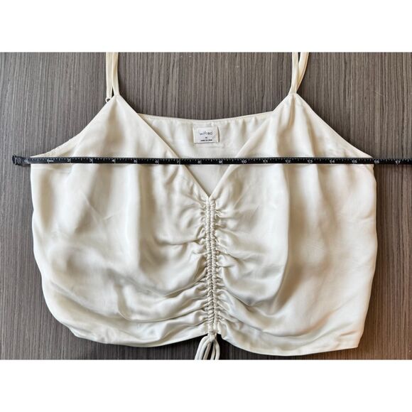 Aritzia Wilfred Champagne Cream Satin Ruched Crop Tank Top Camisole Size Medium - Picture 7 of 7
